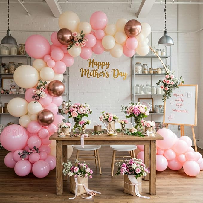 Pink Ivory Rose Gold Balloon Arch Kit – Double Stuffed Light Pink Cream White - Image 9