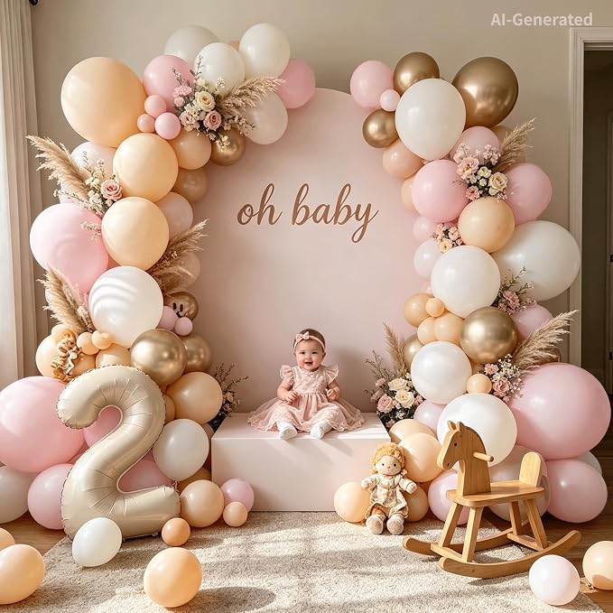 Dusty Pink Gold White Nude Balloons Arch Kit, Party Decor. | Light - Image 4