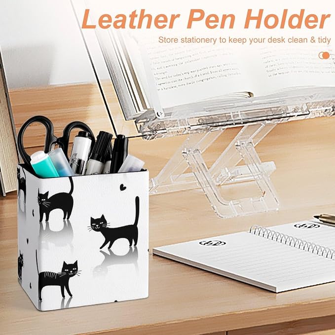 Pencil Pen Holder Cup, Desk Accessories Holder Black Cats White, Makeup Brush - Image 4