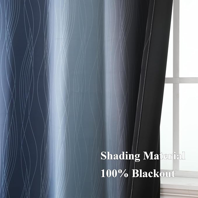 Navy Blue and Black Ombre Blackout Curtains 72 Inch Length 2 Panels Set - Image 5