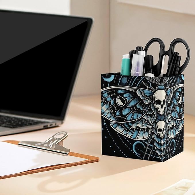 Pen Pencil Holder Cup, PU Leather Pen Container Desk Supplies, Makeup Brush - Image 5