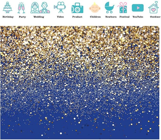 SJOLOON Blue Glitter Backdrop Royal Photo Backdrop for Birthday Party Decoration Graduation Studio Props 12558 (10x10FT)