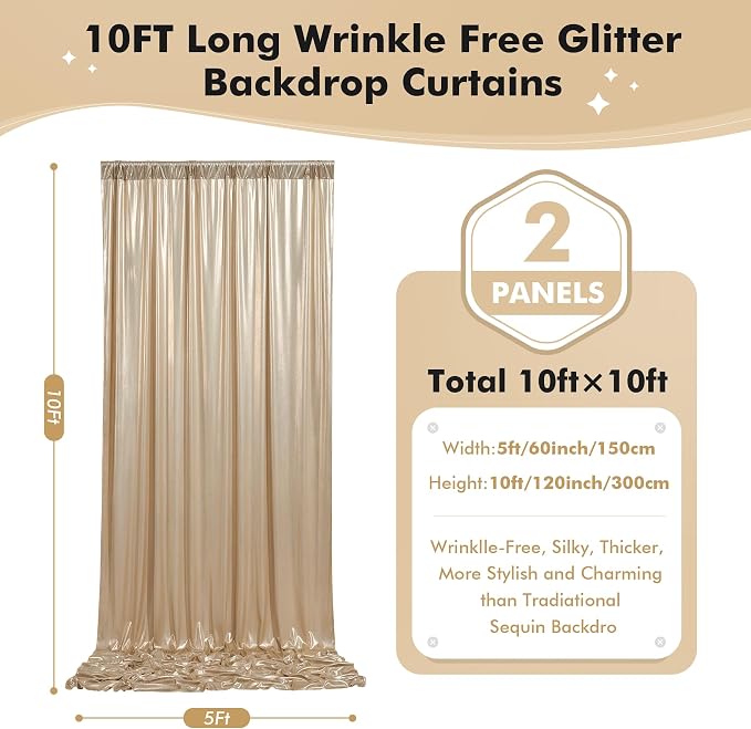 10ftx10ft Champagne Gold Sequin Backdrop Curtain - Image 4