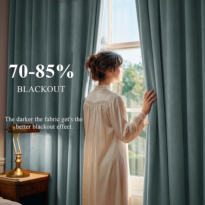 Dark Slate Velvet Curtains for Living Room, W52 x L108 inches, Back Tab Window - Image 3