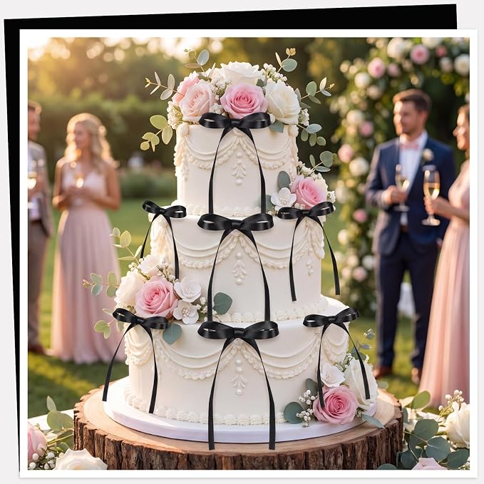 30 Pack Bow Cake Toppers Black Ribbon Bows - Image 3