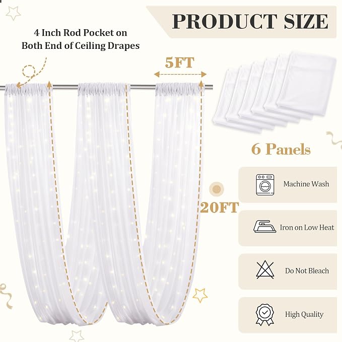 6 Panels White Ceiling Curtains - Image 2