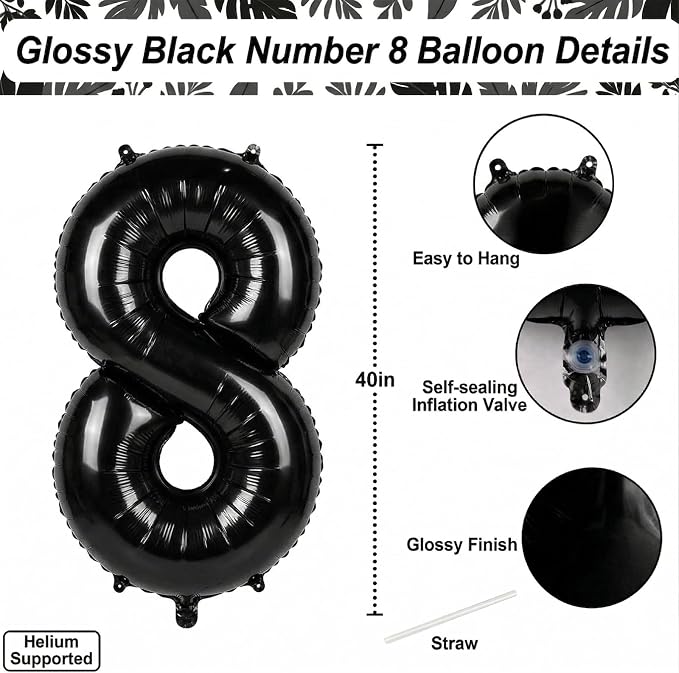 Black Number 18 Balloon 40 Inch, Foil Numeral - Image 4