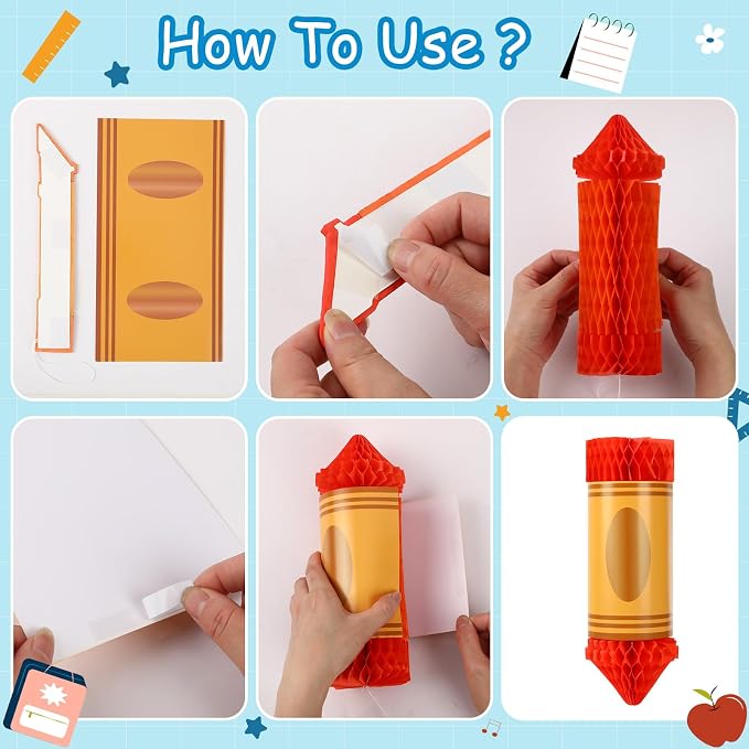 12 Pcs Crayon Pencil Hanging Honeycomb Classroom Decorations | Welcome Back to - Image 4