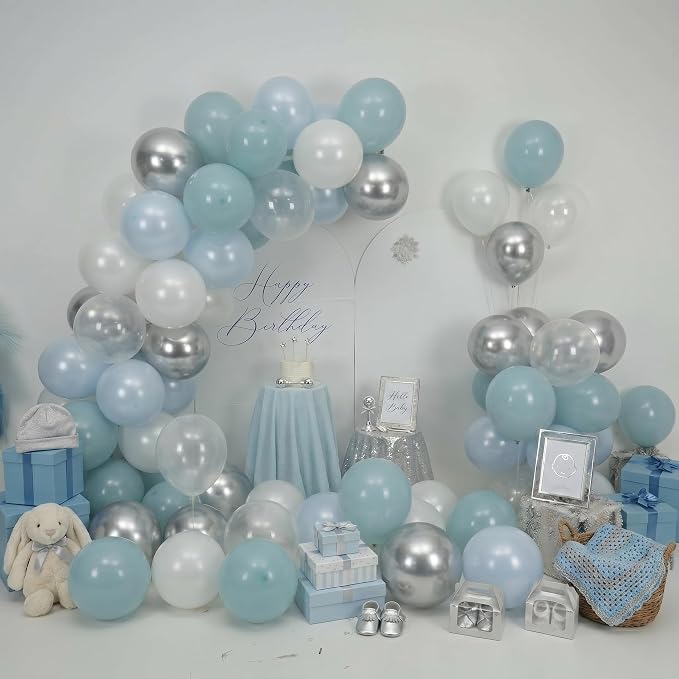 Dusty Blue Balloons, 12 Inch Double Stuffed Fog Slate Light Baby Blue Pearl - Image 5