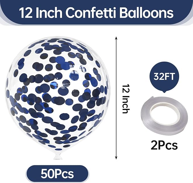 50pcs Navy Blue Foil Confetti Balloons, 12 inch Latex Balloon - Image 2