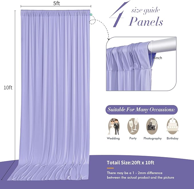 20 ft x 10 ft Wrinkle Free Lavender Backdrop Curtain - Image 5