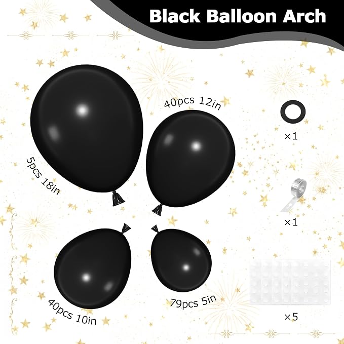 164Pcs Black Balloons Garland Arch Kit Different Sizes | 18 12 10 5 inch Matte - Image 2