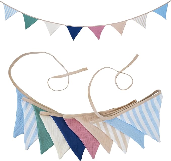 2Pcs Triangle Bunting Flag No-DIY Cotton Fabric Garland Reusable Party Banner by DIAKOPES
