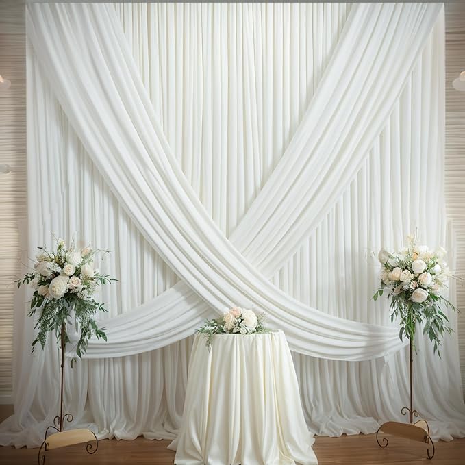 50×14ft Wrinkle Free Ivory Backdrop Curtain, Soft Silky Easy to Drape Cream - Image 3