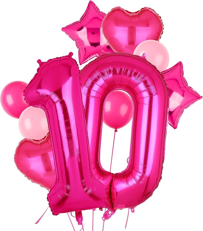 40 Inch Number Balloon Hot Pink 10 Set Pink Theme 10th Birthday Decor 10Pcs | by GGDE