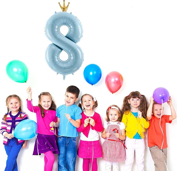 Number 8 Foil Balloon with Crown, 40-Inch Light Blue | Light blue number 8 foil - Image 3