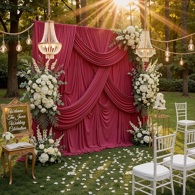 20ft x 10ft Wrinkle Free Maroon Backdrop Curtains - Image 7
