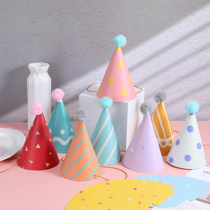 10 PCS Birthday Party Hats for Kids Adults, DIY Cone Hat - Image 7