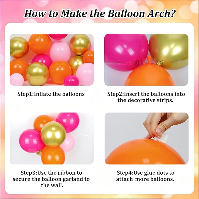 130pcs Pink and Orange Balloon Arch Kit Metallic Gold Confetti Balloons | - Image 3