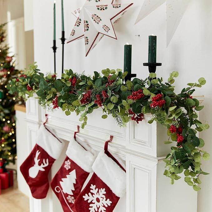 6.3FT Christmas 144 Branch Tips Cedar Garlands, Anna's Whimsy Artificial Pine Cypress Greenery Garland, Decorations Holiday Indoor Outdoor Christmas Decor Winter Garland