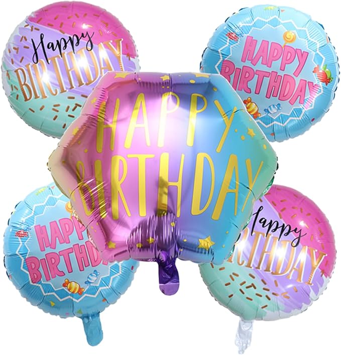 5 Pcs Colorful Happy Birthday Balloons Birthday Party Decorations | Hexagon by Cemkhly