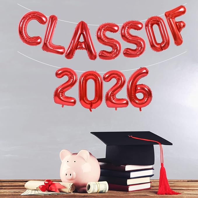 TONIFUL Red Class of 2026 Graduation Balloon Banners Foil Balloons Decorations - Image 4