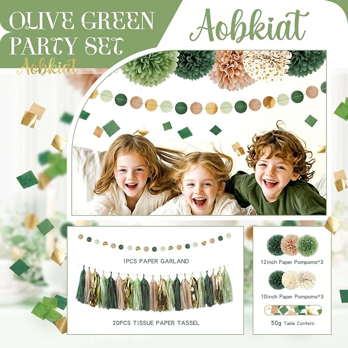 AOBKIAT Sage Green Wedding Party Decorations Kit, Tassels Hanging Backdrop - Image 7