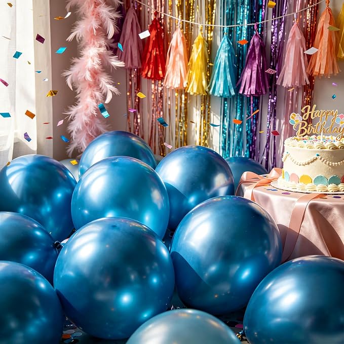 100pcs Metallic Blue Balloons 12 inch Chrome Round Latex | Helium Compatible - Image 5