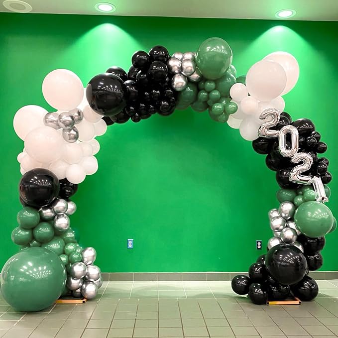 Green and Black Balloons, Graduation Balloon Metallic Silver Green Sand White - Image 8