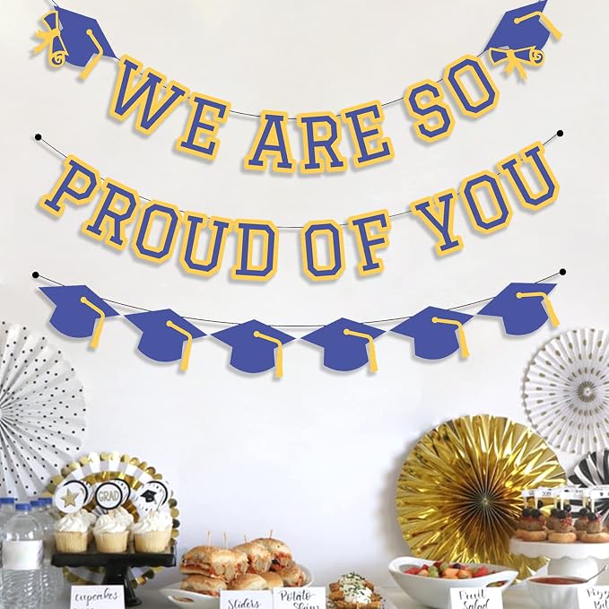 We Are So Proud Of You Banner Graduation Party Decorations Congrats Grad Cap - Image 3