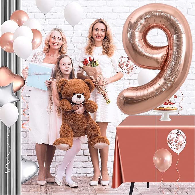 TONIFUL 40 Inch Rose Gold Large Numbers Balloons 0-9, Number 9 Digital 9 Helium - Image 3