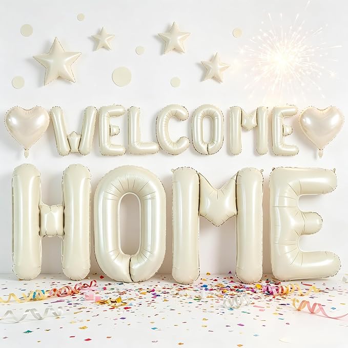 TONIFUL 2 Size Cream White WELCOME HOME Foil Letter Balloons Banner Decor | by TONIFUL