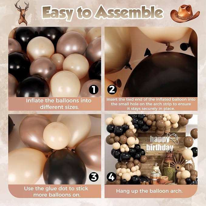 Black and Brown Balloon Garland Arch Kit 168pcs Different Size Western Balloon - Image 3