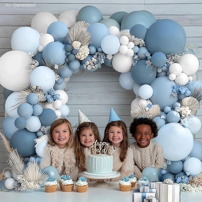 Dusty Blue White Balloons Arch Kit Double Stuffed, Party Decor | Slate - Image 7