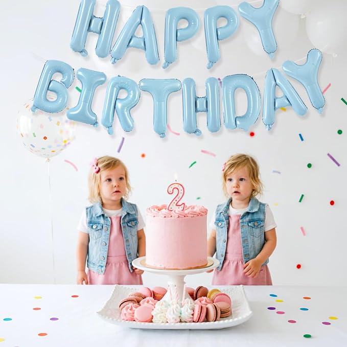 TONIFUL 16 Inch Pastel Blue Happy Birthday Balloons Banner Decor - Image 4