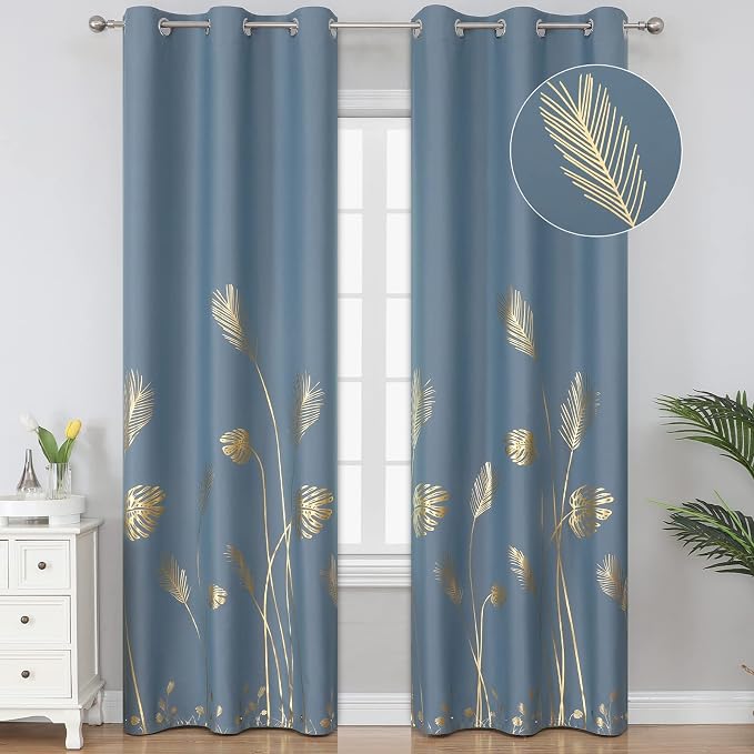 Stone Blue Blackout Curtains for Living Room, Room Darkening Curtains by ESTELARTEXTILER