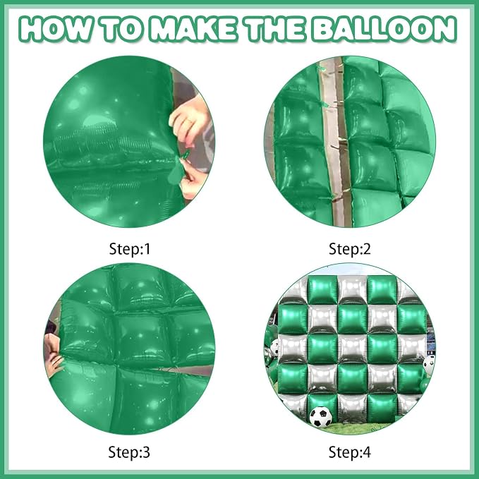 Metallic Green Silver and Black Soccer Square Foil Balloons Wall, 19 Inches - Image 7