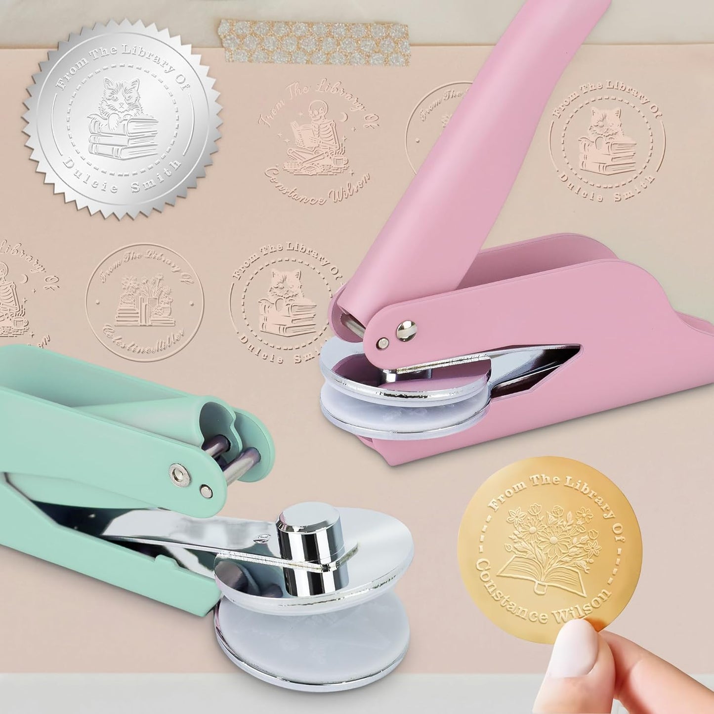 Book Embosser Custom Embosser Stamp with Your Name or Design Personalized Library Embosser Stamp Customized Books Business Cards Paper Documents Notebooks etc. (15)