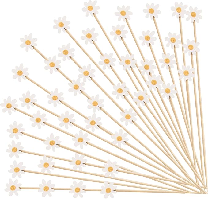Spring Daisy Cocktail Picks 100 pcs Floral Decorative Toothpicks by Unknown
