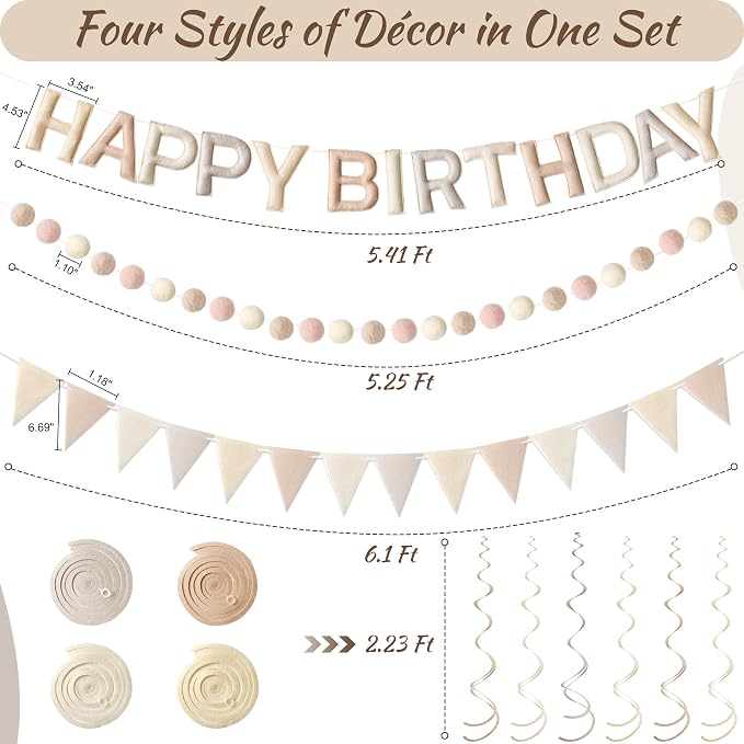 Kriyokiaa Retro Neutral Happy Birthday Banner Set, Neutral Decor | Retro - Image 4