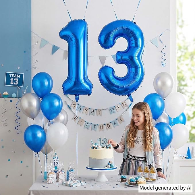 Navy Blue Number 13 Balloon 40 Inch, Shiny Foil Numeral Teen Milestone Decor | - Image 2