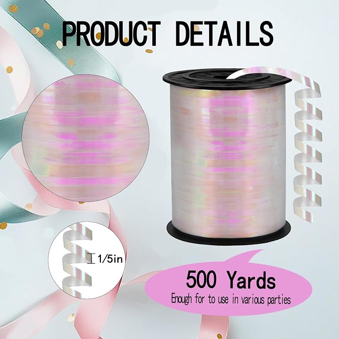 500 Yards Curling Ribbon, 1/5 Inch Rainbow White Wrapping Ribbon, Balloon String - Image 2
