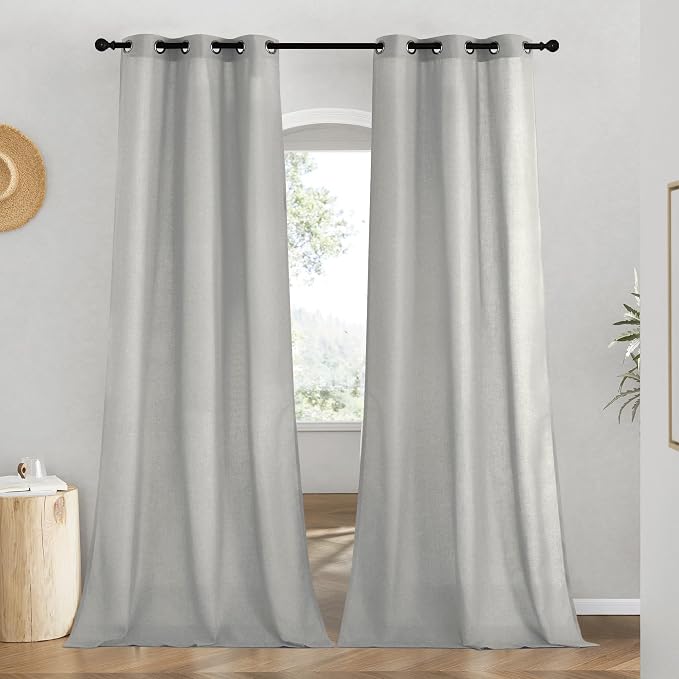 NICETOWN Linen Gray Window Curtains 84 inches Long, Grommet Thick Linen Blend by NICETOWN