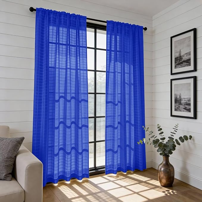 SpaceDresser Check Sheer Curtains 63 Inches Long - Image 6