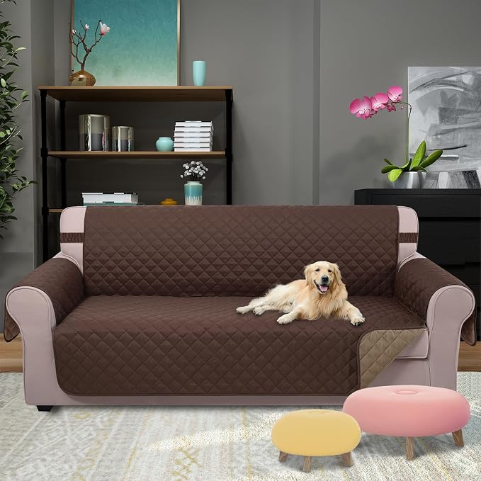 U-NICE HOME Large Sofa Cover Reversible Couch Cover, Chocolate/Taupe | - Image 2