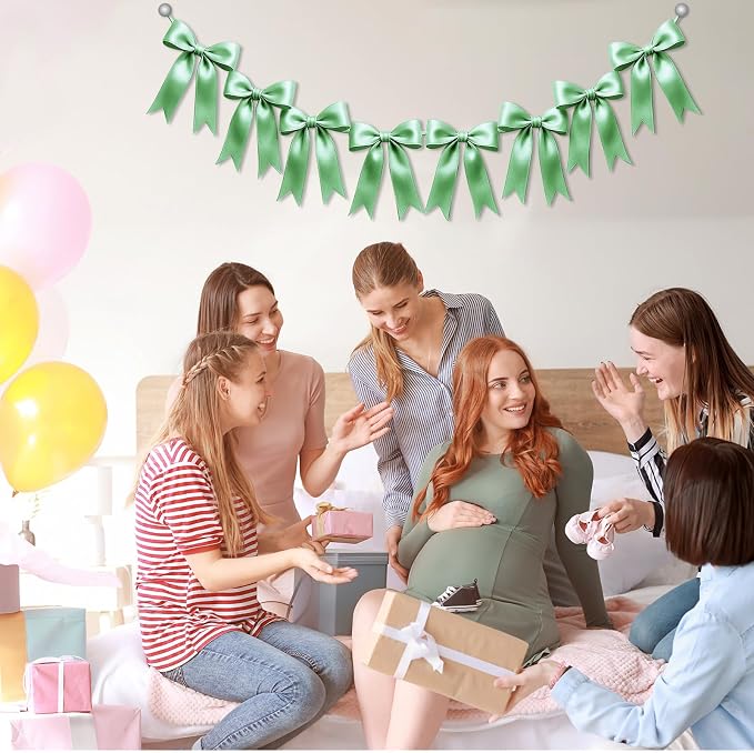1 String of 8PCS Sage Green Bow Garland Banner Decoration, Pre-Strung Satin - Image 6