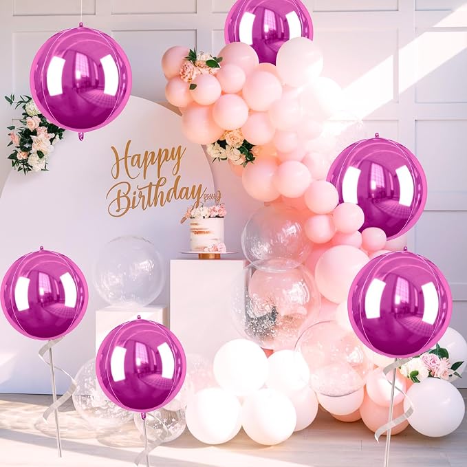 Hot Pink Round Foil Balloons, 22 Inch Pink Metallic Balloons, Sphere Ball - Image 7