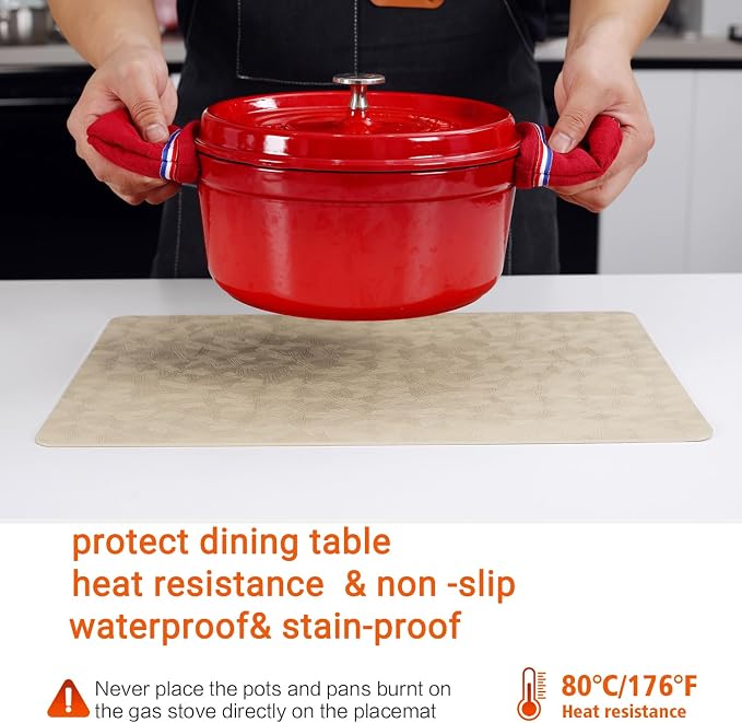 Vinyl Beige Placemats Set of 4 Wipeable Waterproof Table Mats | Heat Resistant - Image 3