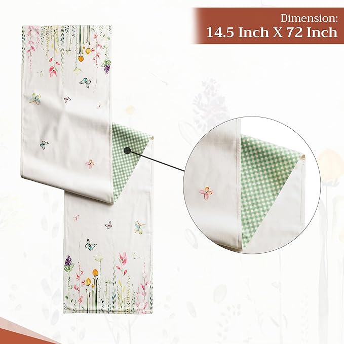 Maison d' Hermine Table Runner 100% Cotton Double Layer Table Runners 72 inches Long Decorative for Home Kitchen Dining Party Wedding Bridal Shower Spring Summer (Botanical Fresh, 14.50" x 72")