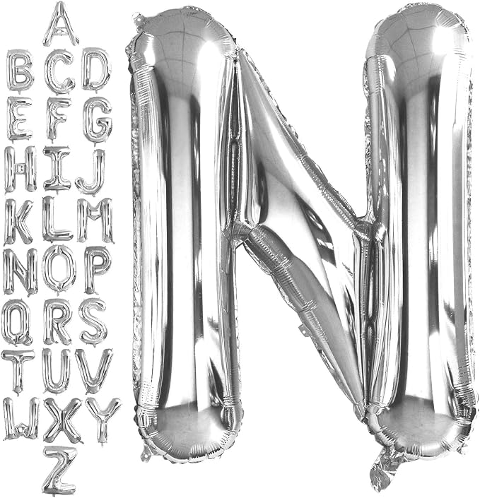 40 Inch Silver Letter N Balloons, DIY Phrase Foil Alphabet Letter N Balloons by LHOAVWE